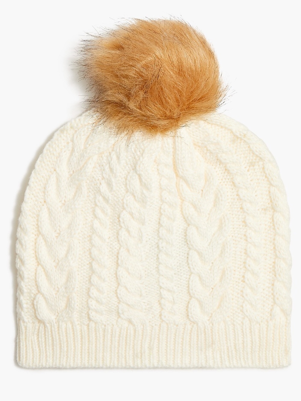 J. Crew Ivory Cable Knit Hat with Tan Pom-Pom